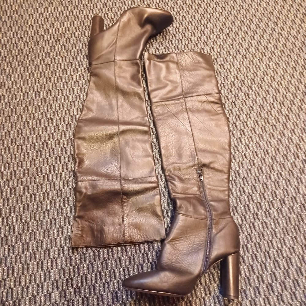 Topshop black leather OTK boots